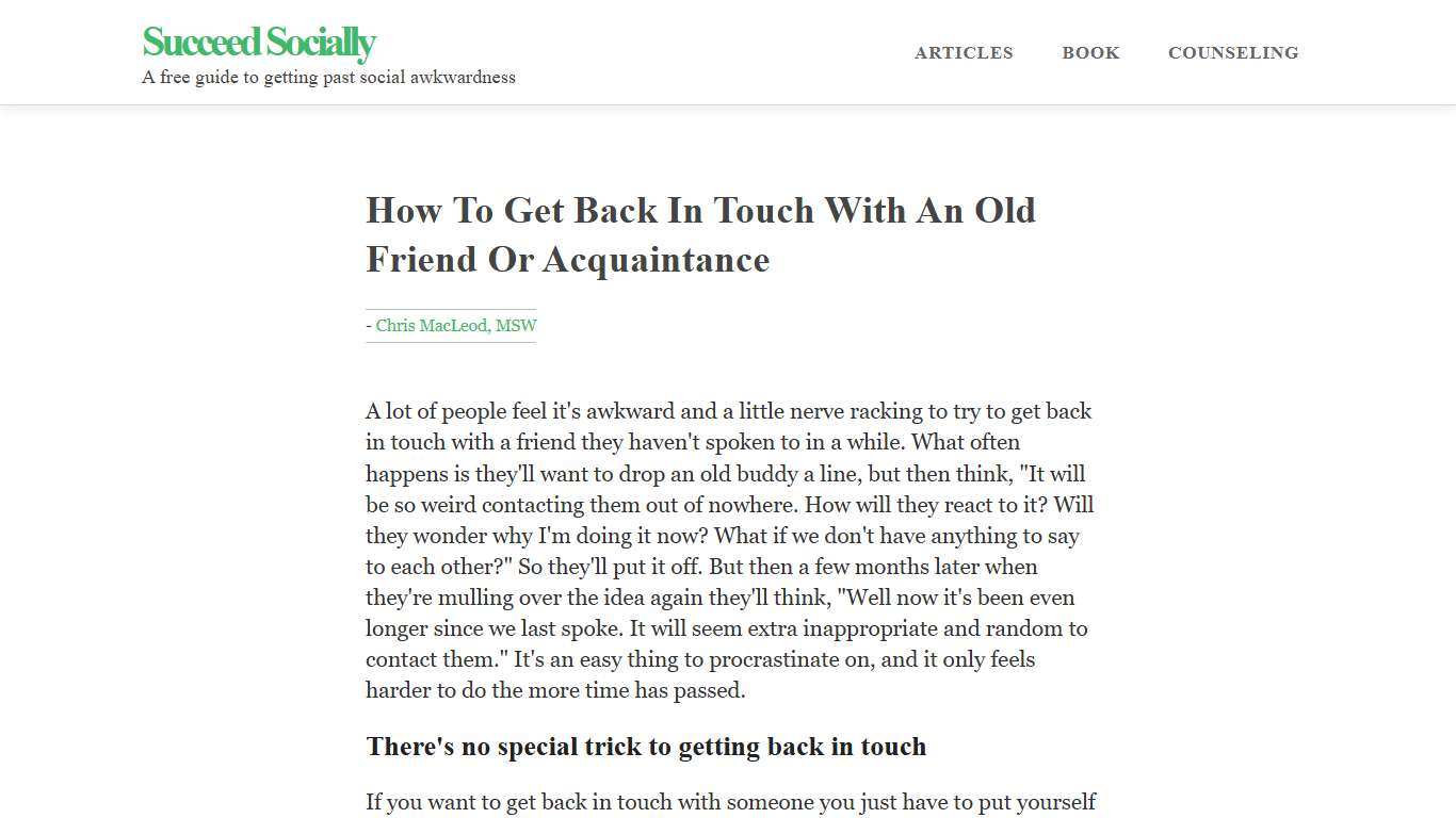 How To Get Back In Touch With An Old Friend Or Acquaintance www.succeedsocially.com